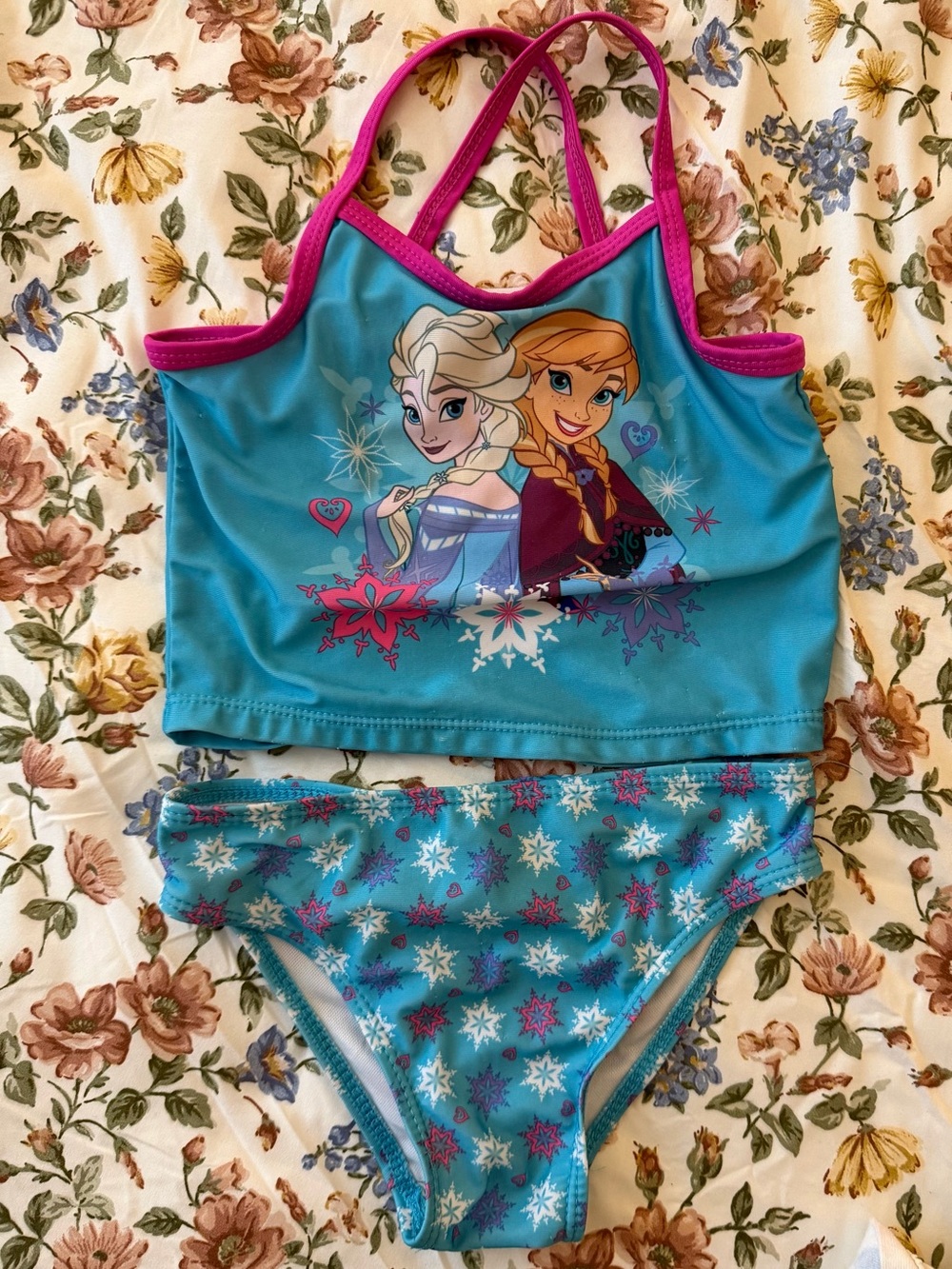 Disney Frozen Girls Two-Piece Swim Set - Aqua & Fuchsia